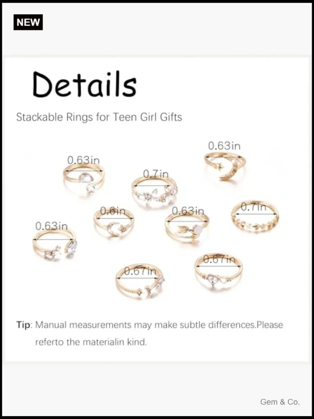 Star Moon Heart Stackable Ring Set for Women